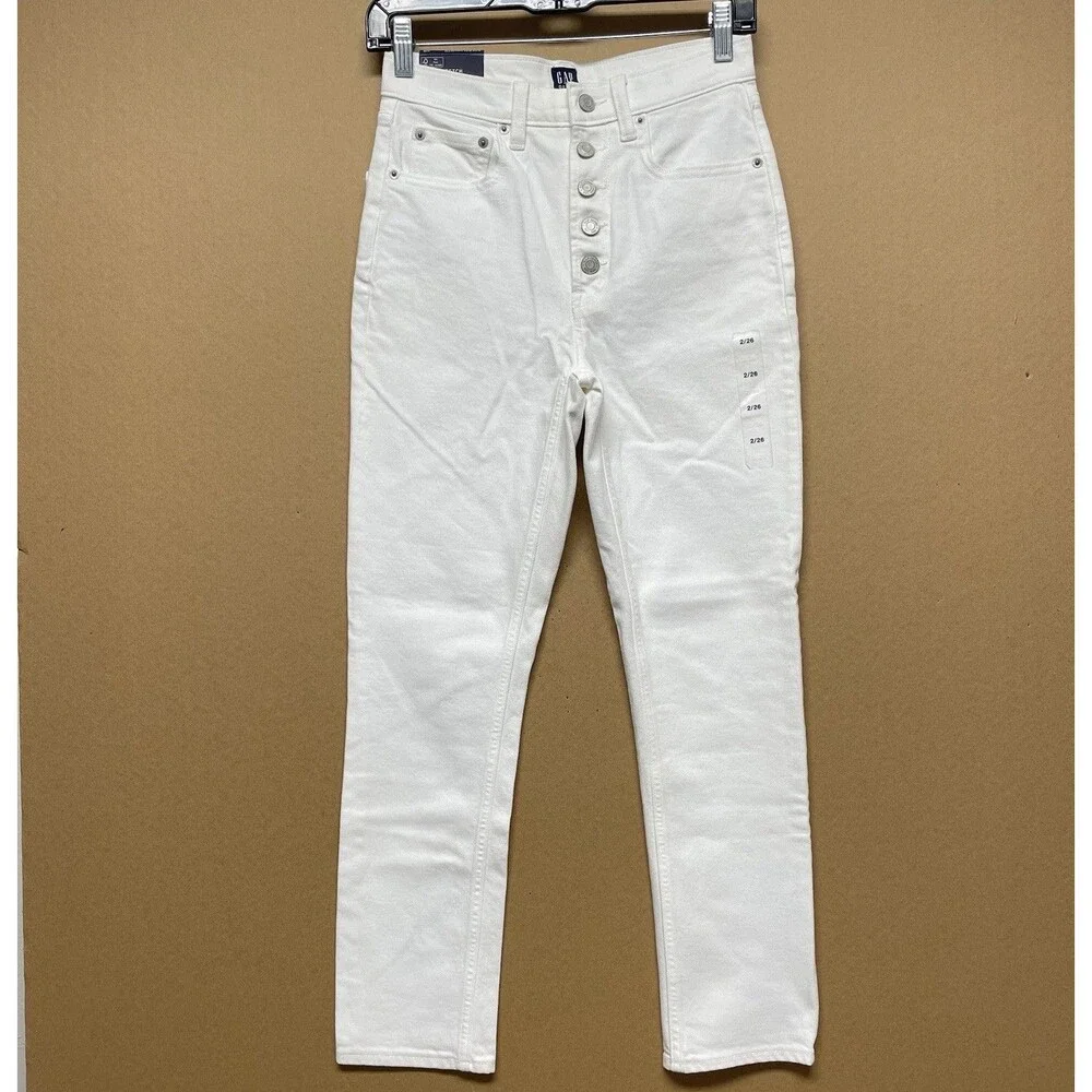 Gap High Rise Cigarette Slim Straight Women’s 2/26 White Stretch Ankle Jeans